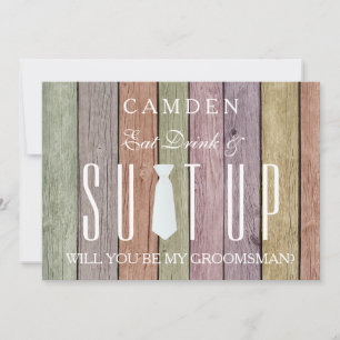 Wood Background Suitup Will you be my groomsman Invitation