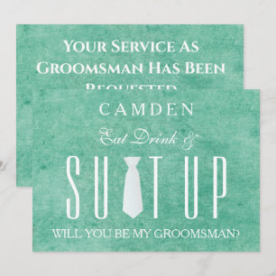 Wood Background Suitup Will you be my groomsman Invitation
