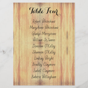 Wood Background Table Number Sheet Guest Names