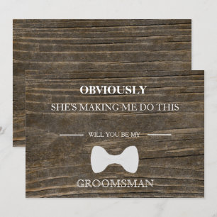 Wood Background Will You Be My Groomsman? Invitation