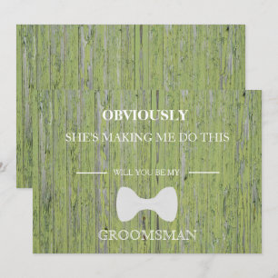 Wood Background Will  You  Be My Groomsman? Invitation