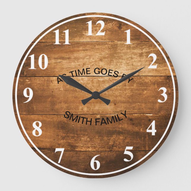 Wood Background with vertical Standard Numbers Large Clock (Front)