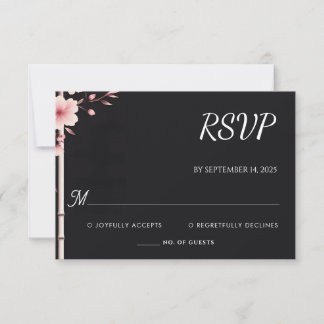 Wood Bamboo Pink Sakura Cherry Blossom Wedding RSVP Card