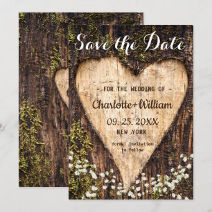 Wood Bark Baby Breath Heart Rustic Wedding Save The Date