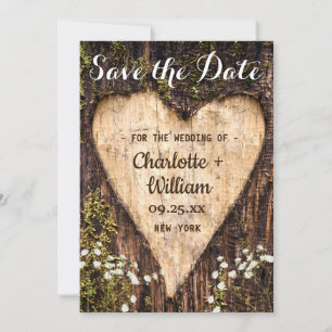 Wood Bark Baby Breath Heart Rustic Wedding Save The Date