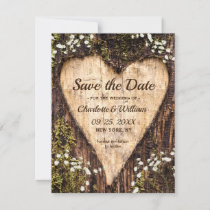 Wood Bark Baby Breath Heart Rustic Wedding Save The Date