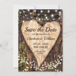 Wood Bark Baby Breath Heart Rustic Wedding Save The Date