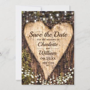 Wood Bark Heart Baby Breath Wedding Save The Date