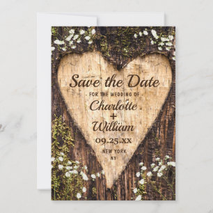 Wood Bark Heart Baby Breath Wedding Save The Date