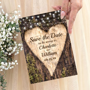Wood Bark Heart Rustic Wedding Save The Date