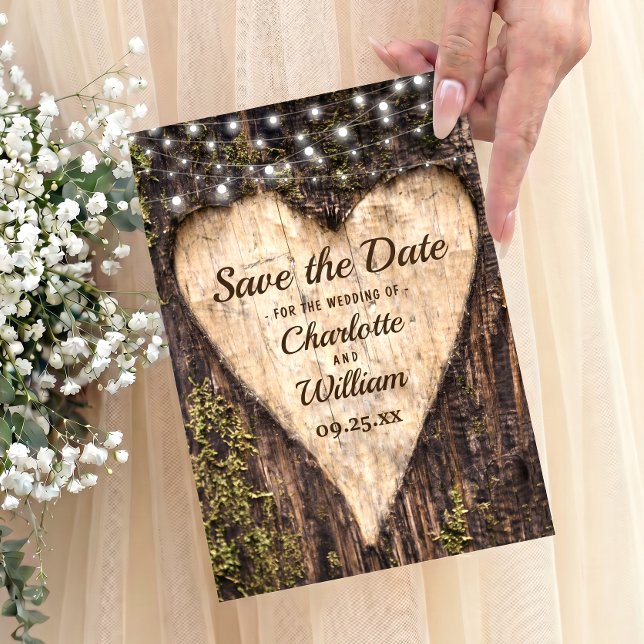 Wood Bark Heart Rustic Wedding Save The Date (Creator Uploaded)