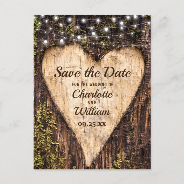 Wood Bark Heart Rustic Wedding Save The Date Postcard (Front)