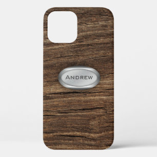 Wood Bark Texture Pattern Metallic Nameplate iPhone 12 Case