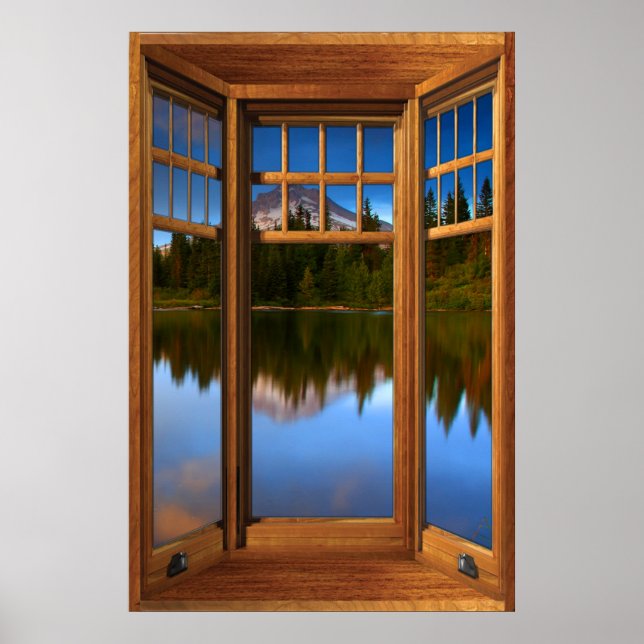 Wood Bay Window Illusion - Mountain Lake Poster (Front)