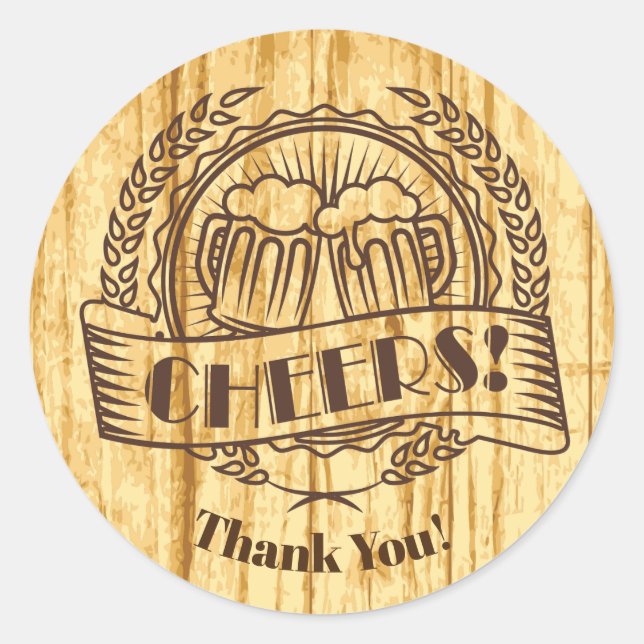 wood, beer, rustic, adult party, thank you sticker (Front)