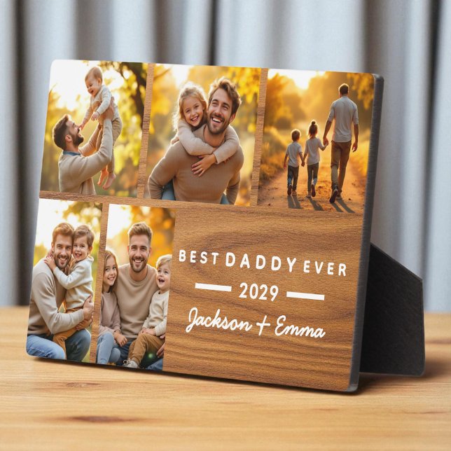 Wood Best Dad Ever Father's Day 5 Photo Collage  Plaque (Creator Uploaded)