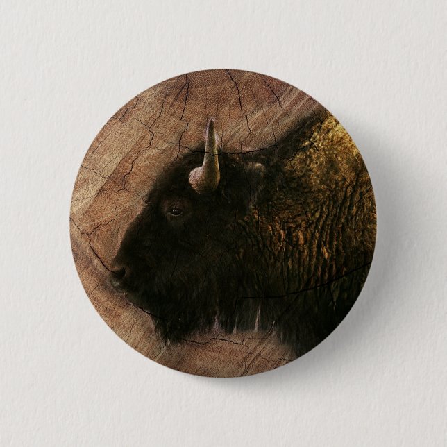 Wood Bison Buffalo 2 Inch Round Button (Front)