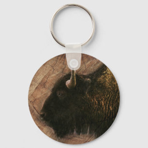 Wood Bison Buffalo Keychain