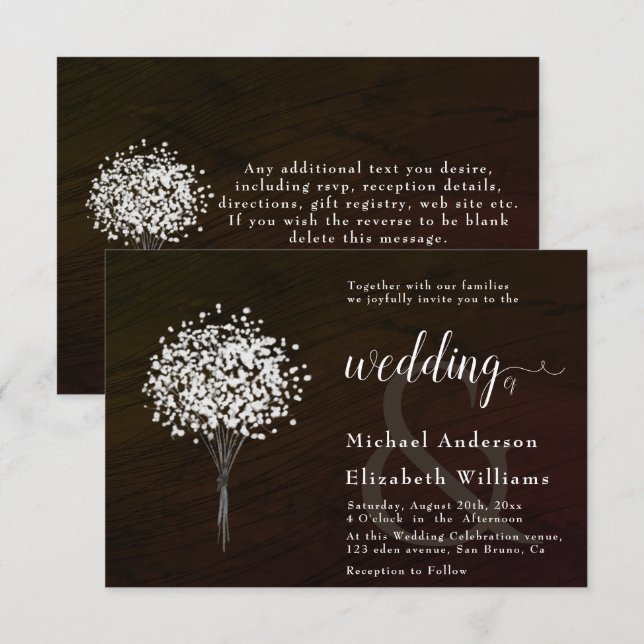Wood Black & White |Romantic Calligraphy wedding I Invitation (Front/Back)