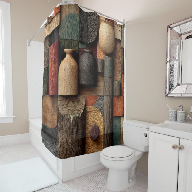 Wood Block Art Shower Curtain (In Situ)