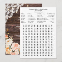 Wood Blush Peach Floral Save the Date Word Search