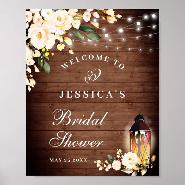Wood & Blush Roses Floral Bridal Shower Sign (Front)