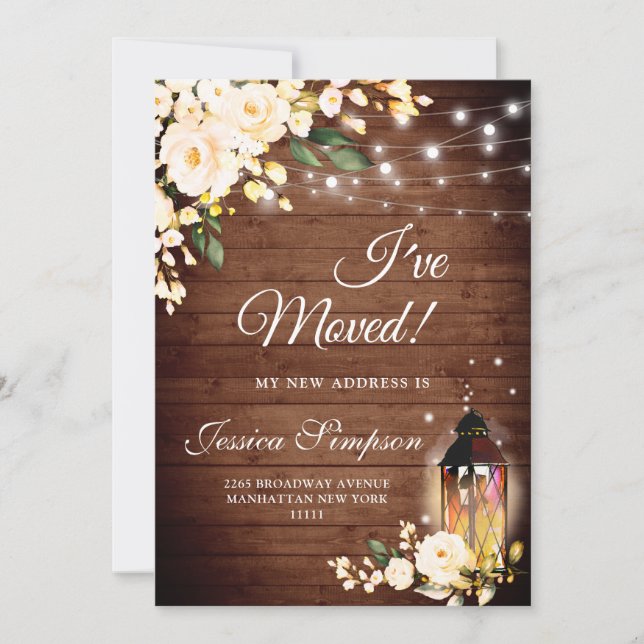 Wood Blush Roses Floral Moving Announcement Cards (Front)