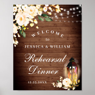 Wood & Blush Roses Floral Rehearsal Dinner Sign