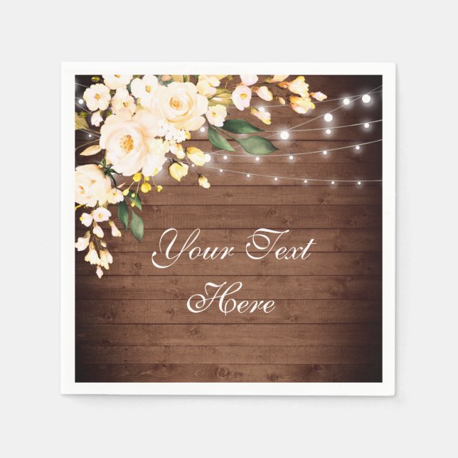 Wood & Blush Roses Greenery Rustic Wedding Paper Napkin (Front)