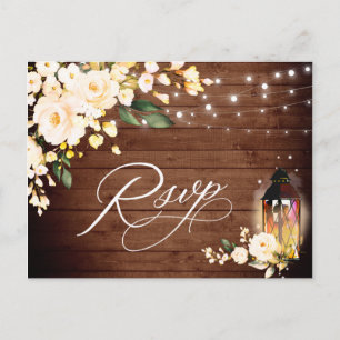 Wood & Blush Roses Wedding RSVP with Meal Choice Postcard