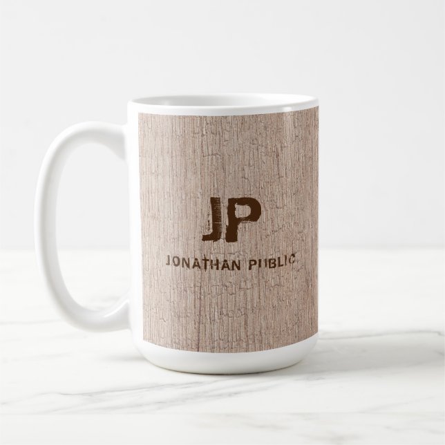 Wood Board Plank Look Mono gram Template Coffee Mug (Left)
