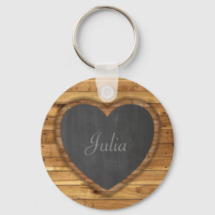 Wood Board Texture Graphic Heart Chalkboard Keychain