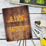 Wood brown gold tools home repairs business 2025 planner<br><div class="desc">Rustic brown wood as background,  with a faux gold tools. Personalize and add your name and a year.</div>