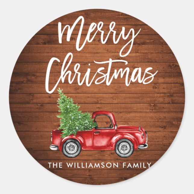 Wood Brush Script Christmas Truck Envelope Seal (Front)