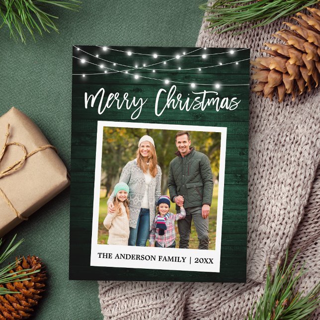 Wood Brush Script Instant Camera Photo Christmas Postcard (Customize to change your personalized text size or text style.)