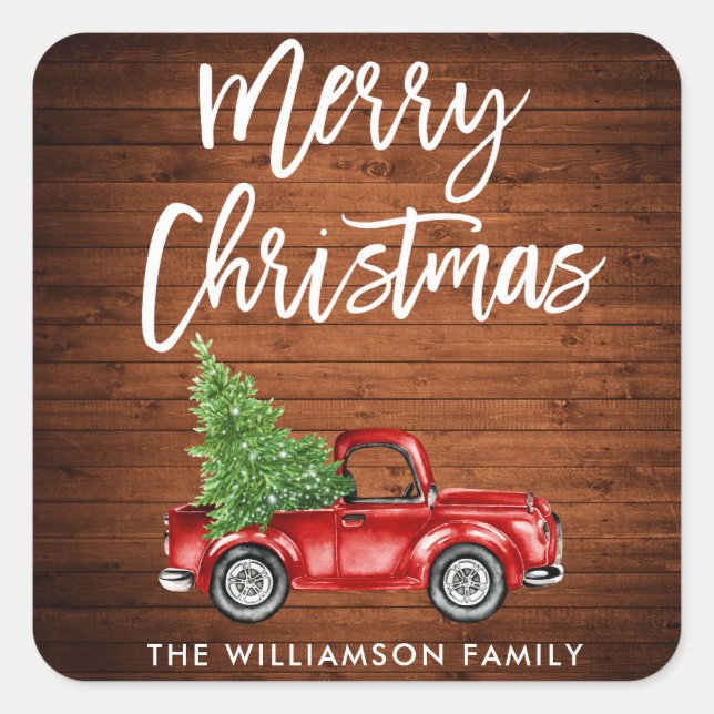 Wood Brush Script Truck Christmas Envelope Seal (Front)