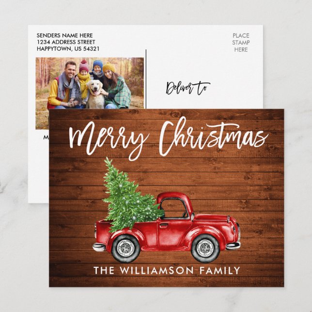 Wood Brush Script Truck Christmas PHOTO BACK Postcard (Front/Back)