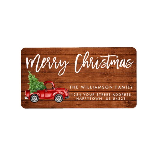 Wood Brush Script Vintage Truck Christmas Label (Front)
