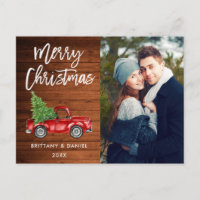 Wood Brush Script Vintage Truck Couple Christmas