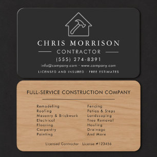Wood Building Construction Contractor Business Card