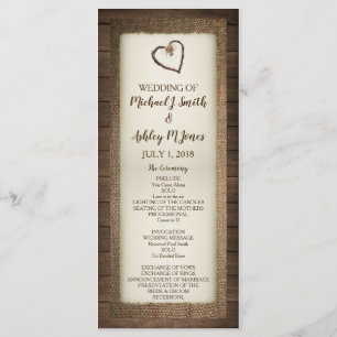 Wood, Burlap & Twine Heart Wedding Program