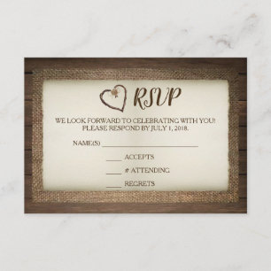 Wood, Burlap & Twine Heart Wedding RSVP Card
