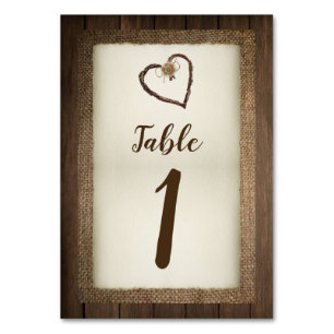Wood, Burlap & Twine Heart Wedding Table Numbers