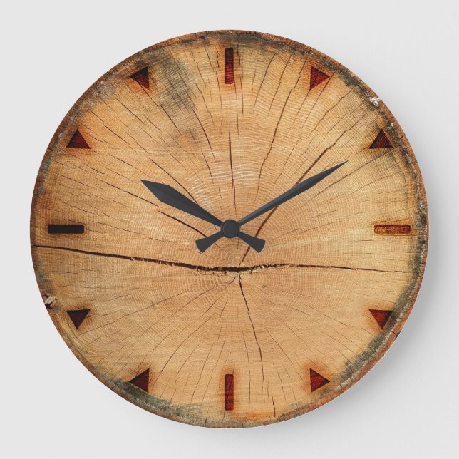 Wood burned sawn log large clock (Front)