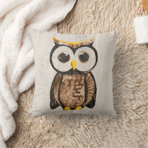 Wood - Cabbage - Owl Throw Pillow
