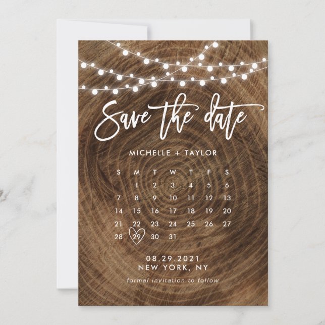 Wood Calendar Save the Date Card (Front)