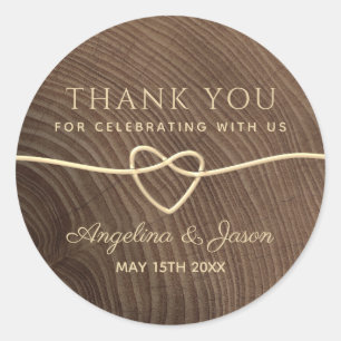 Wood Calligraphy Wedding Thank You Favour Classic Round Sticker