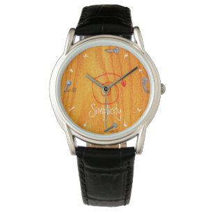 Wood Carpenter Crown Protector Black Leather Watch