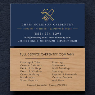 Wood Carpentry Home Improvement Hammer Saw Business Card