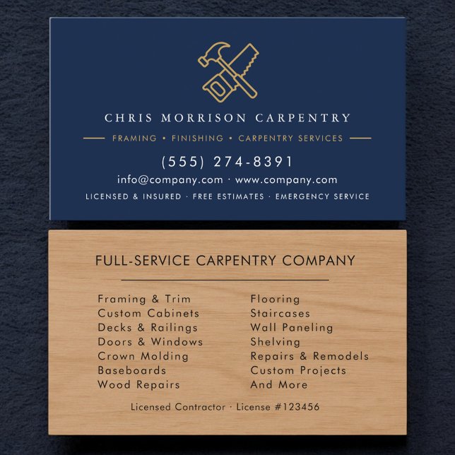 Wood Carpentry Home Improvement Hammer Saw Business Card (Creator Uploaded)